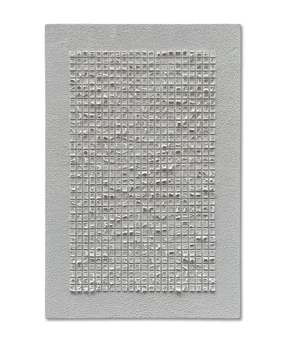 NANKAI Art Hand-Painted White Three-Dimensional Grid Texture Art, Modern Abstract Oil Painting, Minimalist Home Wall Decoration Art 45x30 inches - color: Nkhb324