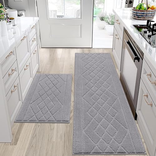 BEQHAUSE Kitchen Rugs Set of 2 Non Slip Runner, 20"x30"+20"x48", Grey - color: Grey, size: 20" X 30" + 20" X 48"