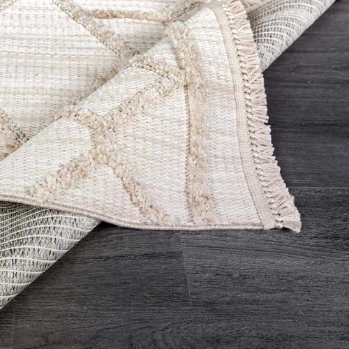 Hauteloom Hive Farmhouse Living Room Bedroom Modern Moroccan Trellis Runner Rug - Soft Shaggy High Low Carpet - High Pile - Bohemian, Boho - Gray, Brown, Beige, Cream - 2'7" x 7'3" - color: Cream, Beige, Light Gray / Malilinao, size: 2'8" x 7'3" (Runner)