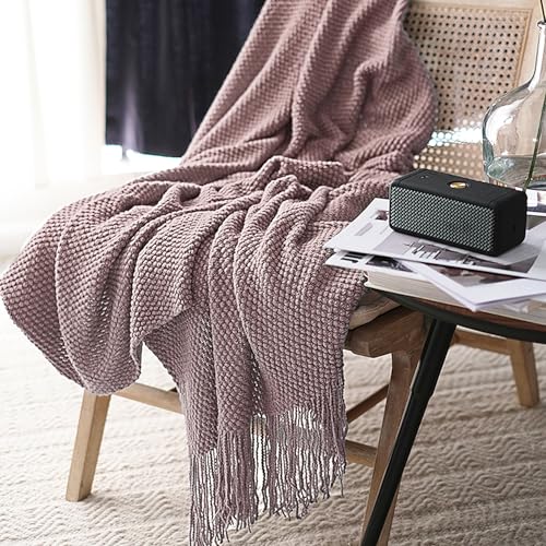 LOMAO Knitted Throw Blanket with Tassels Bubble Textured Lightweight Throws for Couch Cover Home Decor (Brownish Pink, 50x60) - color: Brownish Pink, size: 50x60"