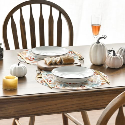 Artoid Mode Leaves Round Fall Placemats Set of 4, 14 Inch Seasonal Autumn Thanksgiving Round Table Mats for Dining Decoration - size: 14", Round 4 Pcs