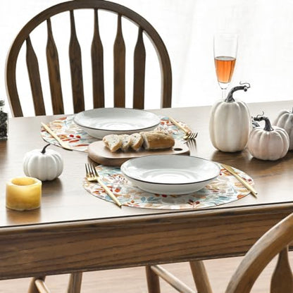 Artoid Mode Leaves Round Fall Placemats Set of 4, 14 Inch Seasonal Autumn Thanksgiving Round Table Mats for Dining Decoration - size: 14", Round 4 Pcs