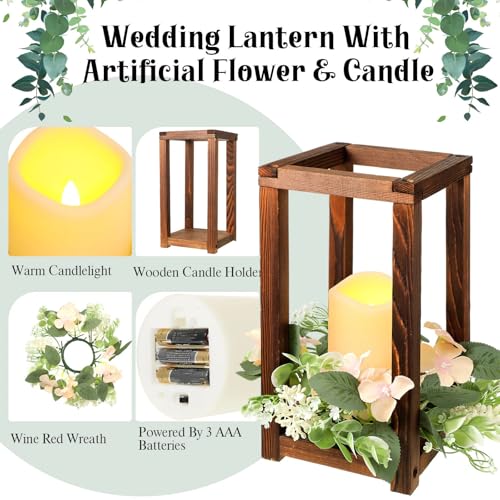 Hushee 30 Pcs Wooden Wedding Lantern Centerpiece Candles Wreaths Set,Brown - color: Brown