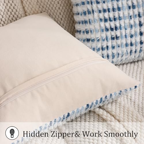 LUOYEHK Boho Throw Pillow Covers 18x18 Inch Set of 2 Chenille Tufted Pillowcase Farmhouse Neutral Cushion Covers for Couch Sofa Bed Living Room, Blue White - color: Blue White, size: 18" x 18" (Pack of 2)