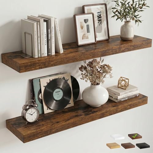 36 Inch Floating Shelves for Wall, 8"D Wood Storage Shelves, Brown Finish - color: Brown, size: 36 Inch