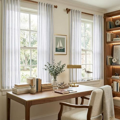 Vangao Striped Curtains Blue on White Semi Sheer Curtains 63 Inches Long - color: Shadow Striped| Blue on Off White, size: 50"W x 63"L (Pack of 2)