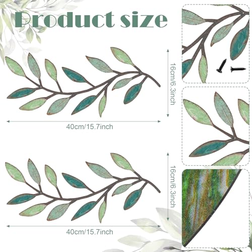 Zhengmy 2 Pcs Metal Leaf Wall Art Vine Branch Decor,Gradient Green - color: Gradient Green