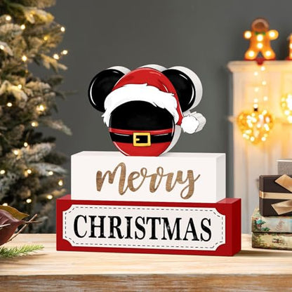 Christmas Wooden Table Signs, Mouse Shaped Merry Christmas Tiered Tray Decor Wood Blocks Decorative Tabletop Sign, Farmhouse Winter Holiday Decor for Home Mantle Shelf Decorations 3 Layered