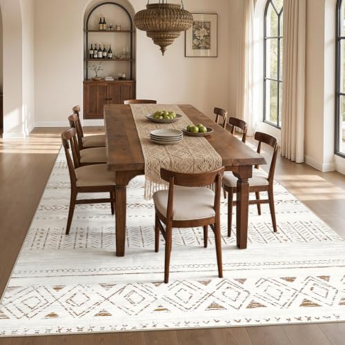 cotiled 10x10 Area Rugs Washable Boho Living Room Rug Brown/Cream - color: Light Brown/Cream, size: 10' x 10' (Square)