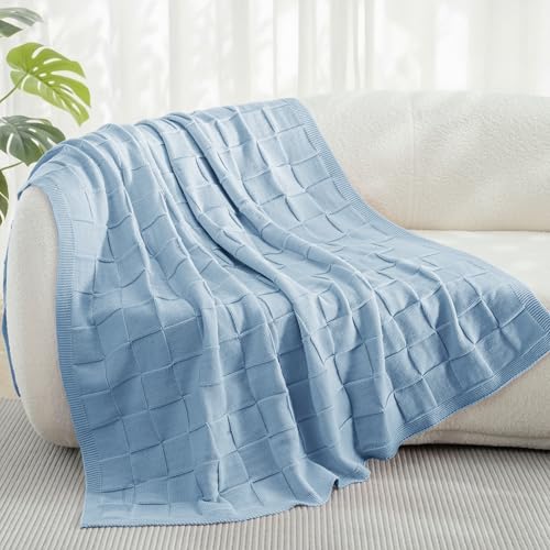 Whale Flotilla Checkered Knit Throw Blanket for Couch, Blue - color: Blue, size: 50x60 Inch