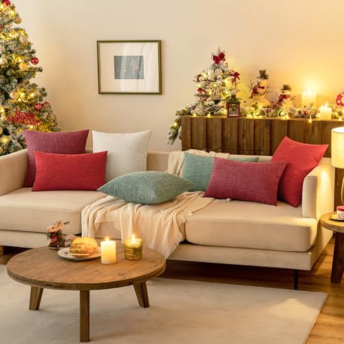 MIULEE Linen Textured Christmas Pillow Covers 16x16 Inch Sage Green - color: Sage Green, size: 16" x 16" (Pack of 2)