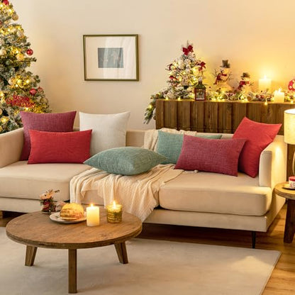 MIULEE Linen Textured Christmas Pillow Covers 16x16 Inch Sage Green - color: Sage Green, size: 16" x 16" (Pack of 2)