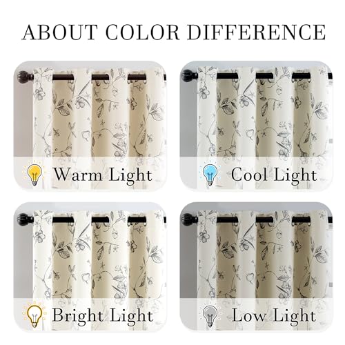 ChrisDowa 100% Blackout Floral Curtains 96 Inches Long 2 Panels,Grey/Beige - color: Grey on Beige, size: 52"W x 96"L (Pack of 2)