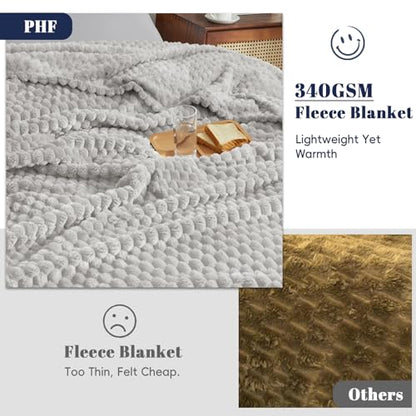 PHF Soft Cozy Fleece Blanket Queen, 340GSM Lightweight Warmth, Light Grey - color: Light Grey, size: Queen(90"x90")