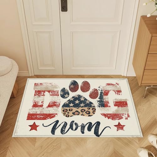 American Flag Dog Mom Bath Mat Rug, Dog Lover Door Mat Doormat Entrance Non-Slip Bathroom Rugs for Entryway Bathroom Kitchen 17 x 30 Inch - color: American Flag Dog Mom