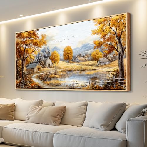Wood Farmed Canvas Wall Art For Living Room Large Wall Decor For Office Bedroom Decorations Autumn Forest Landscape Pictures Farmhouse Painting Artwork Room Wall Mural Aesthetic Home Decor 30x60 In - color: Autumn Forest Wood Frame, size: 60"L x 30"W