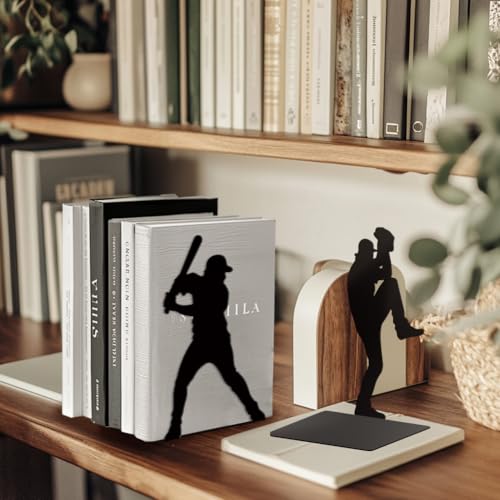 Peacoblue 5.3"x4.3"x7.9" Metal Bookends, Heavy Duty Book Ends for Shelves - style: Baseball
