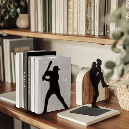 Peacoblue 5.3"x4.3"x7.9" Metal Bookends, Heavy Duty Book Ends for Shelves - style: Baseball