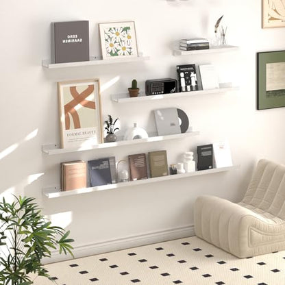 SAUMONIERES Picture Ledge Shelf Floating Book Shelves Set of 2 Wall Mounted Solid Wood for Bedroom Bathroom Living Room Kitchen, 24 Inch White - color: White, size: 24 inch