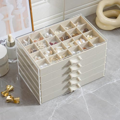 YUFONG Earring Storage Box Organizer 5 Drawers with 120 Small Compartments - color: Beige