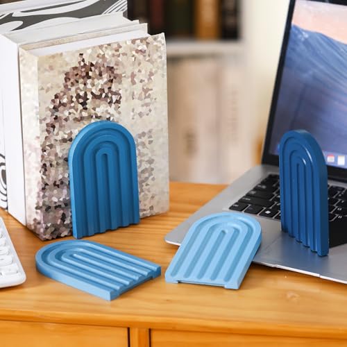 Harloon 4 Pcs Boho Arch Bookends Rainbow Wooden Book Ends, Sky Blue Color - color: Denim Blue Color