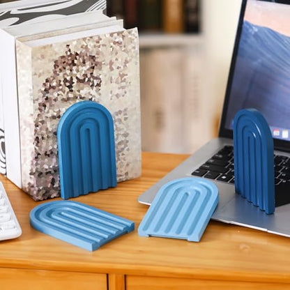 Harloon 4 Pcs Boho Arch Bookends Rainbow Wooden Book Ends, Sky Blue Color - color: Denim Blue Color