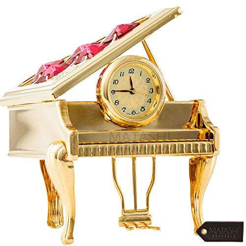 Matashi 24K Gold Plated Vintage Piano Desk Clock for Shelf Desktop - color: Gold