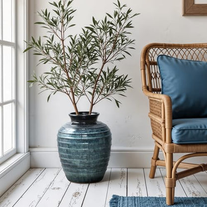 LuxenHome 16'' Rippled Blue Round Ceramic Vase