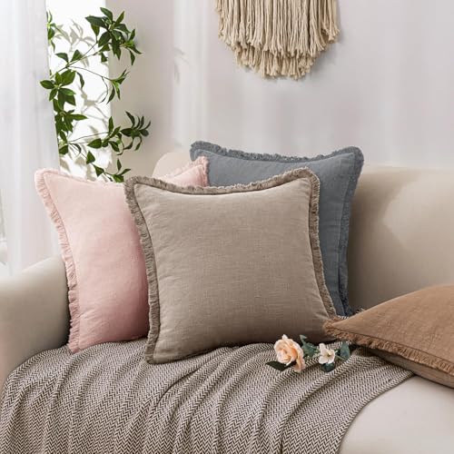 Linen Fringe Throw Pillow Covers 20x20 Inch Set of 2,Brown Tan - color: Dune, size: 20" x 20" (Pack of 2)
