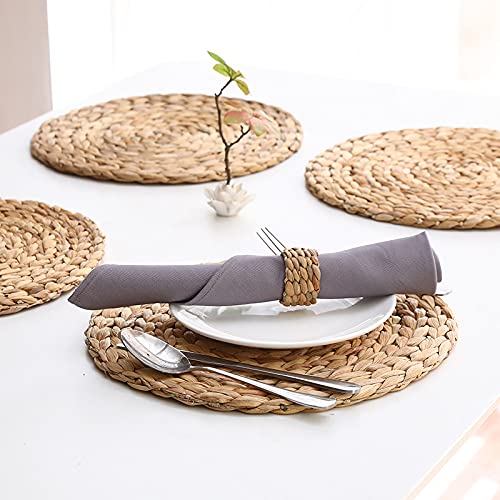 6 Pack 11.8" Woven Placemats, Natural Hand-Woven Water Hyacinth Placemats, Round Braided Rattan Tablemats for Dining Table, Large Weave Round Place Mats Heat Resistant Non-Slip Table Mats, 11.8 Inch - size: 11.8 inch (30cm)