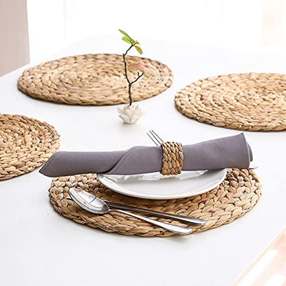 6 Pack 11.8" Woven Placemats, Natural Hand-Woven Water Hyacinth Placemats, Round Braided Rattan Tablemats for Dining Table, Large Weave Round Place Mats Heat Resistant Non-Slip Table Mats, 11.8 Inch - size: 11.8 inch (30cm)