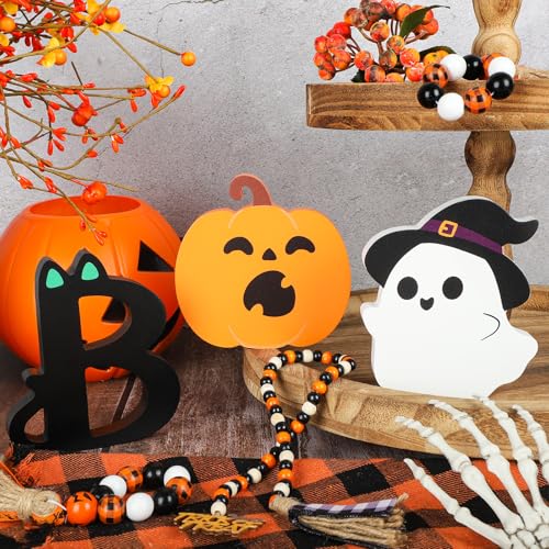 COCHIE Spooky Halloween Table Decorations Indoor Pumpkin Ghost Boo Sign Set - style: Cute