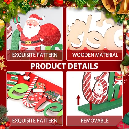 Hommtina 6 Pcs Table Decorations, Merry Tabletop Wooden Sign Indoor Decorations for Dinner Party Coffee Table - style: Christmas decoration