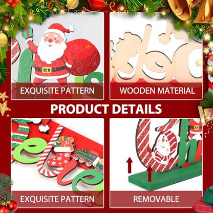 Hommtina 6 Pcs Table Decorations, Merry Tabletop Wooden Sign Indoor Decorations for Dinner Party Coffee Table - style: Christmas decoration