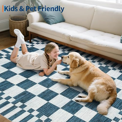 Garvee 5x7 Area Rugs Checkered Washable Rugs Living Room - color: Modern Plaid - Blue, size: 5' x 7' (Rectangular)