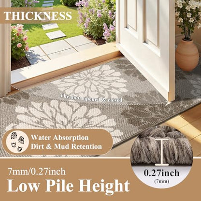 Findosom Kitchen Rugs Sets of 2, Floral Washable Kitchen Runner Rug, Brown - color: Brown, size: 24" x 36" + 24" x 60"