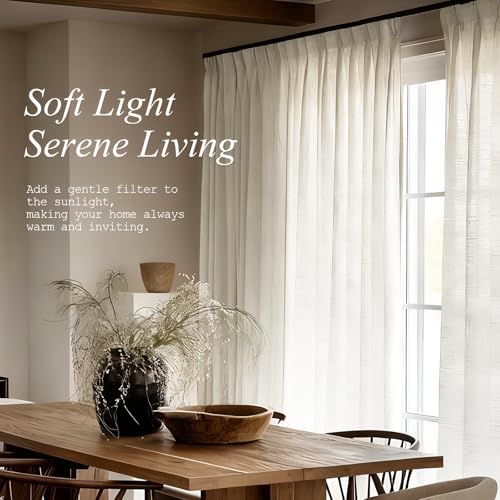 AUSSPVOCT Pinch Pleated Sheer Curtains 90 Inches Long for Living Room - color: Natural, size: 60"W x 90"L (Pack of 1)