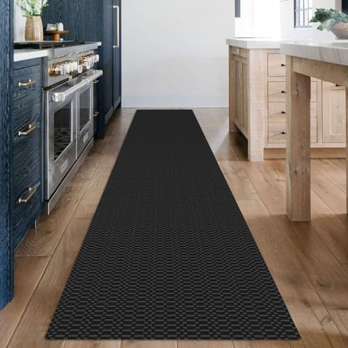 KOZYFLY 2x12 Long Runner Rug, Washable Non Slip Hallway Rug, Black/Grey - color: Black/Charcoal Grey, size: 2' x 12' (Rectangular)