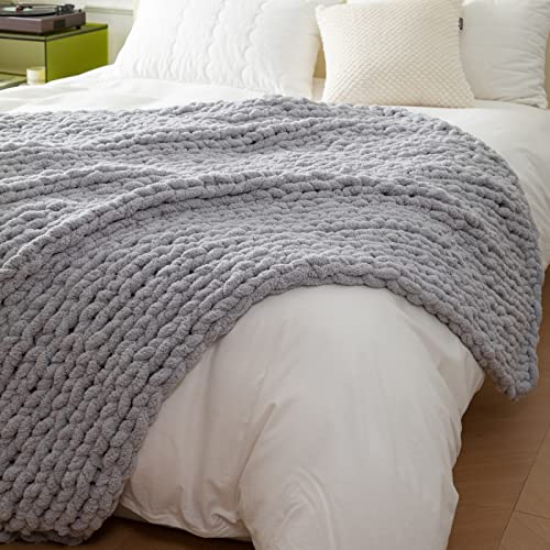 WESHIONGOO Chunky Knit Blanket Throw for Couch 51"×63" Light Grey - color: Light Grey, size: 51"x63"(Large Size Throw)