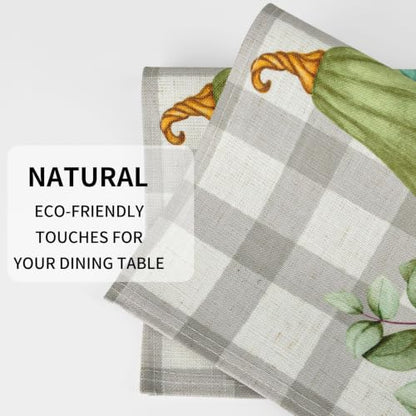 QIYI Fall Placemats Set of 4, 12"x18" Linen Place Mats, Plaid Pumpkin - color: Plaid Pumpkins, size: Set of 4