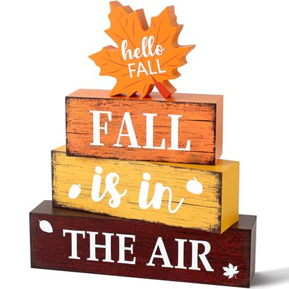 4 Pcs Fall Wooden Decor, Fall Table Decorations Gifts for Home