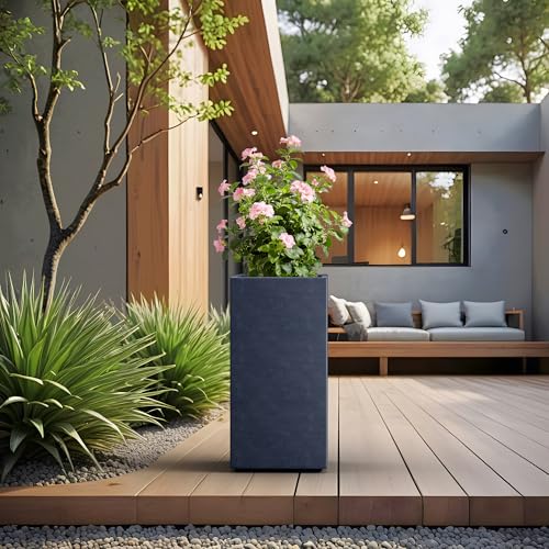 Kante Large Column Square Charcoal Concrete Planter 27.6" H, Outdoor - color: Charcoal, size: 27.6" H