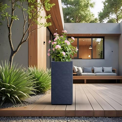 Kante Large Column Square Charcoal Concrete Planter 27.6" H, Outdoor - color: Charcoal, size: 27.6" H