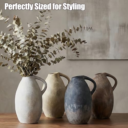 Rustic Ceramic Vase with Handle, 10.3 Inch, Terracotta Decor - color: Black