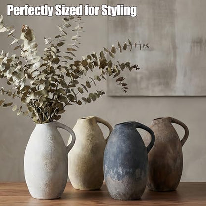 Rustic Ceramic Vase with Handle, 10.3 Inch, Terracotta Decor - color: Black