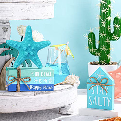 Blulu 5 Pcs Beach Decorations for Home, Summer Beach Wood Table Decor - style: Summer