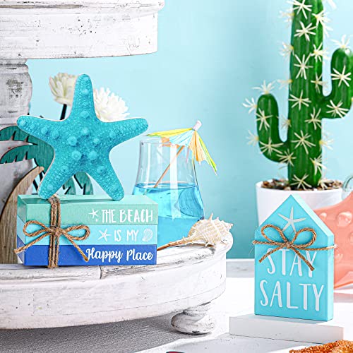 Blulu 5 Pcs Beach Decorations for Home, Summer Beach Wood Table Decor - style: Summer