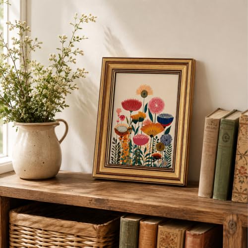 Gold Framed Wall Art Abstract Flower Pictures Canvas Wall Decor 8x10in - color: Colorful Floral, size: 10"L x 8"W