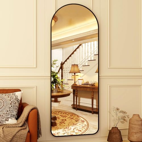 HARRITPURE 64"x21" Arched Full Length Mirror Floor Mirrors - color: Black Rounded, size: 64"L x 21"W