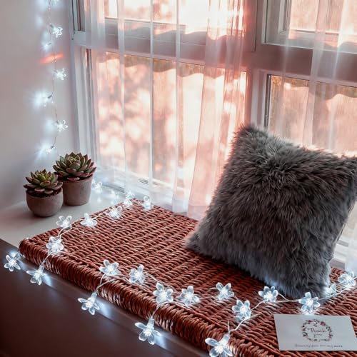 33ft 100 LED Plug in Cool White Cherry Blossom Flower String Lights Decor - color: White